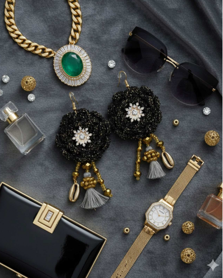 Háčkované  dizajnové náušnice "Dizajn je kreativita so stratégiou"